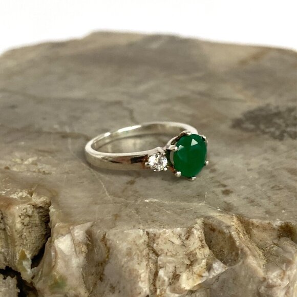 Sterling Silver 925 Round Prong Set Tourmaline & Crystal 3 Stone Ring Sz 6.5 - Picture 12 of 16